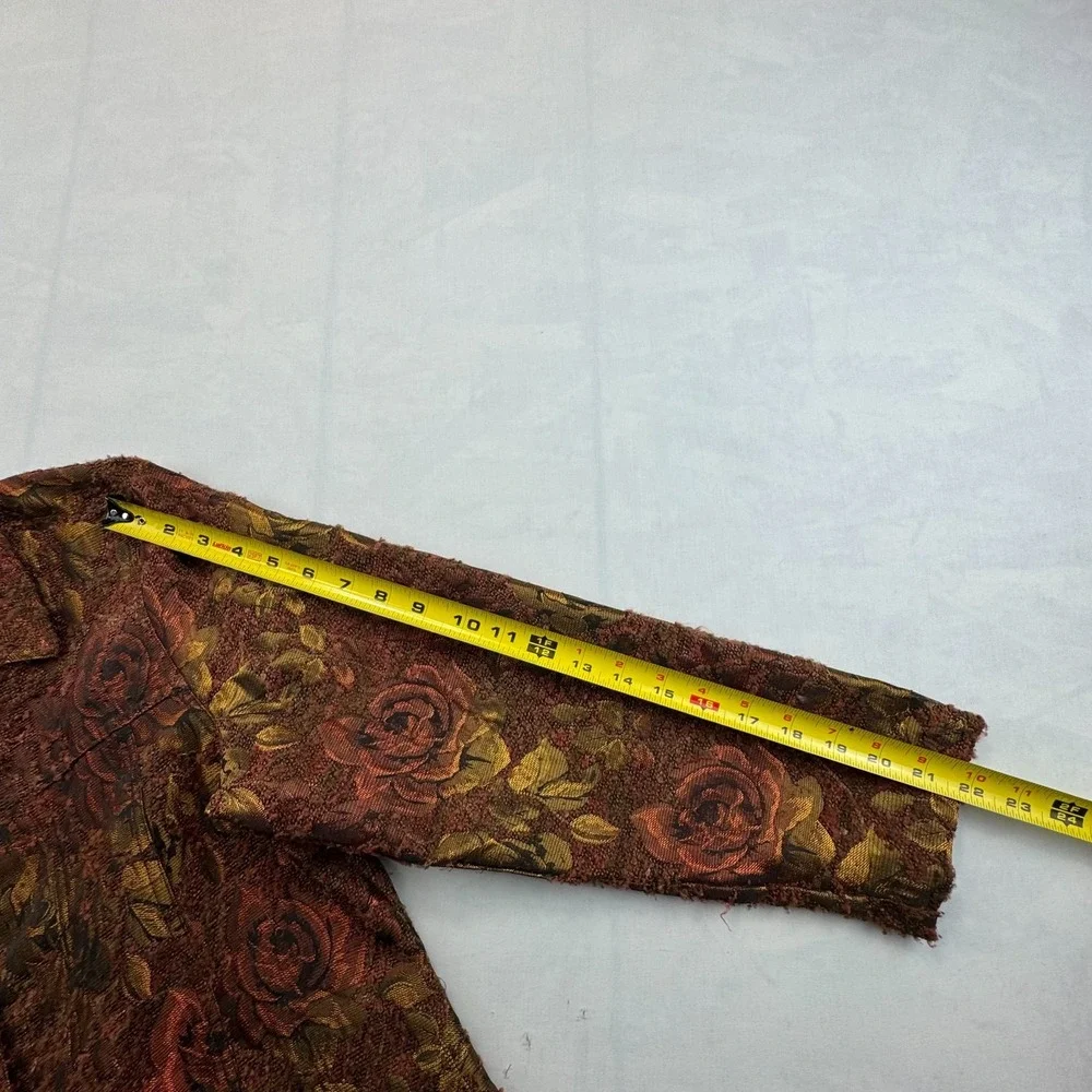 TanJay Tapestry Jacket Womens Petite 14P Brown Floral Long Sleeve Button Front